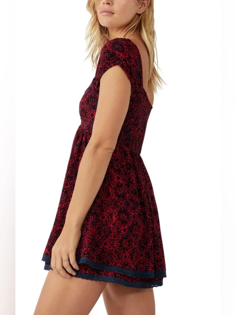 Free People Tabitha Floral Sweetheart Neckline Minidress Boho Cottage